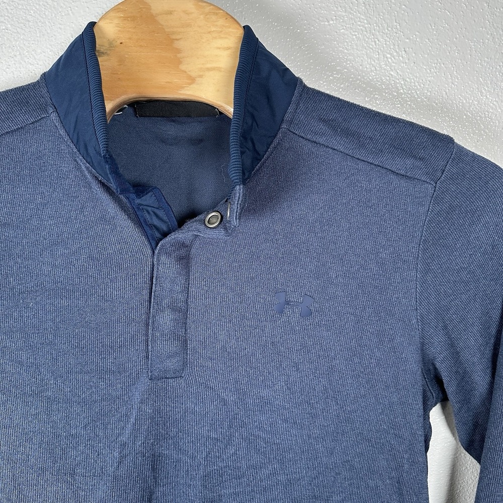 Under Armour Golf Mens Sweater Fleece Snap Close Mock Neck Pulloverβ Blue Large